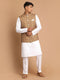 Vastramay Men's Multicolour-Base-Green Cotton Nehru Jacket  With White Cotton Pant